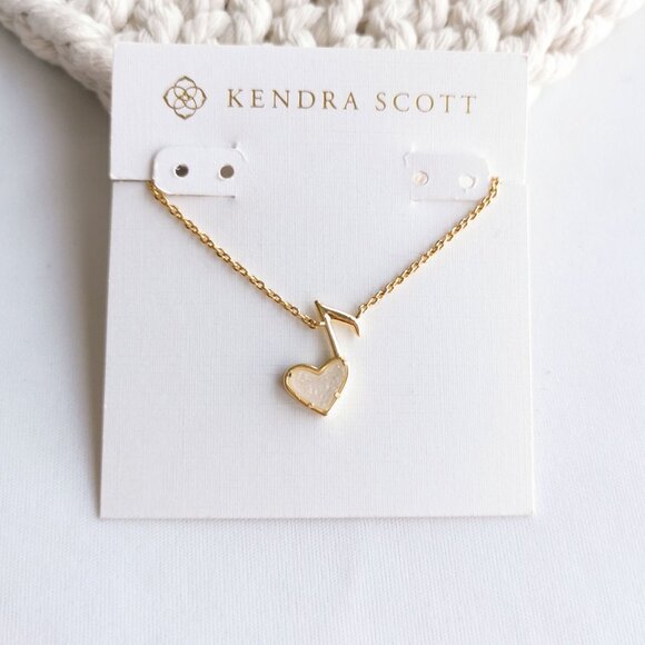 Kendra Scott Ari Heart Music Note Gold Drusy Necklace - Picture 1 of 4